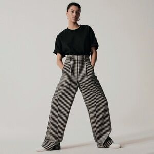 Everlane Way High Gingham Pleated Wide Leg Drape Pants size 4
